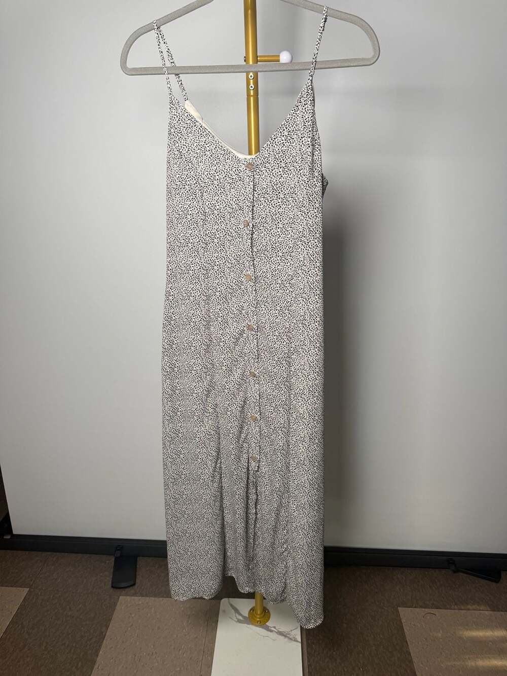 Sienna Sky Black&White Speckled Print Spaghetti Strap Button Front Maxi Dress Sz